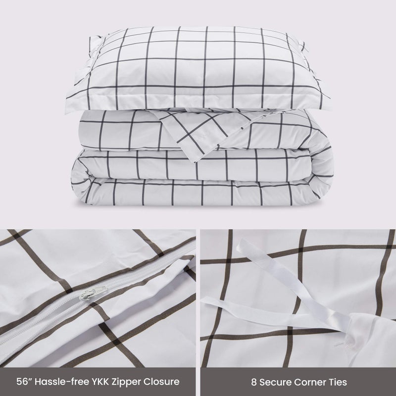 SLEEP ZONE Grid Printed Duvet Cover Queen Size with Zipper Closure & 8 Corner Ties, Soft Breathable All Seasons Comforter Cover Set 3 Pieces (Queen) - Image 4